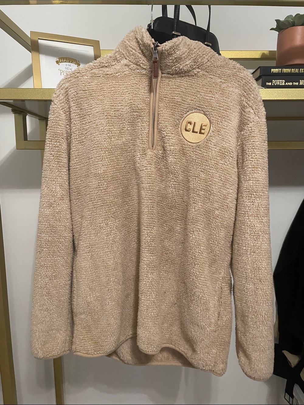 boxercraft Tan Sherpa Quarter-Zip Pullover with CLE Patch